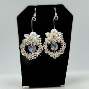 Homemade Elegant Silver Sparkling Dangle Earrings
